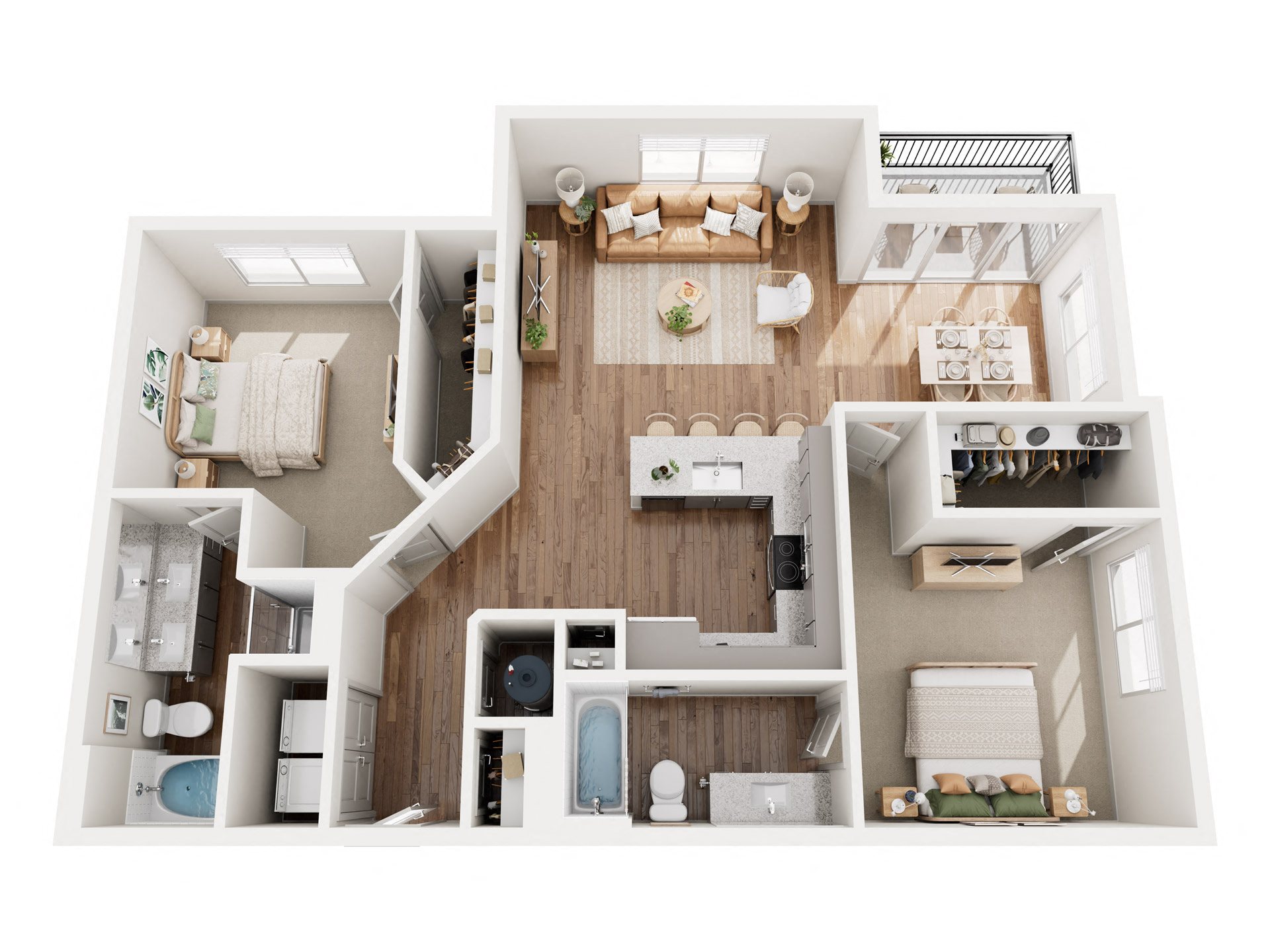 Floor plan for 2 beds, 2 baths, 1212 sqft